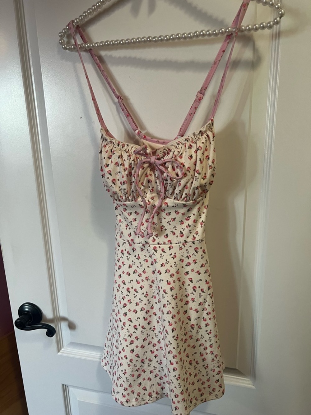 Blogilates x Target Collab Floral Tie-Front Mini Dress in Cream and Pink XS